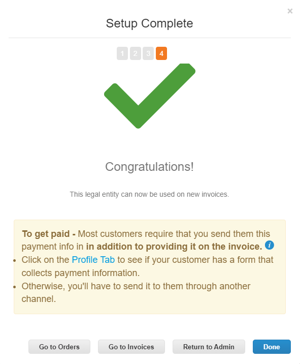 Screenshot of setup complete confirmation on the Coupa Supplier Portal.